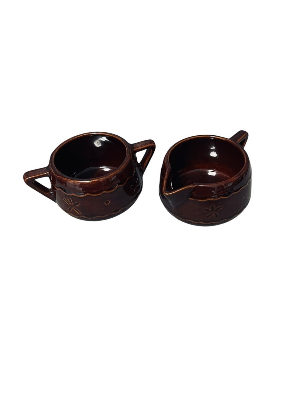 MARCREST Daisy and Dot Ceramic Creamer and Sugar Set Colorado Brown Glaze